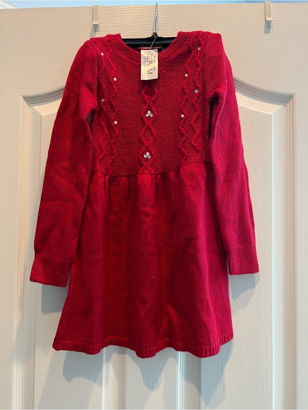 The Children's Place Red Knit Dress with Pearl Accents Size 5/6